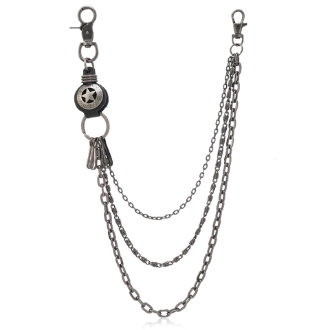 Punk Retro Meerlaagse Metalen Broekketting Voor Heren Dames Ster Lederen Patch Portemonnee Ketting Hip Hop Gothic Streetwear Tailleketting