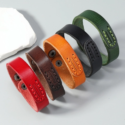 Handmade Cowhide Leather Bracelet Retro Unisex Punk Adjustable Metal Buckle Cuff Wristband Fashion Jewelry Wrist Band Gift