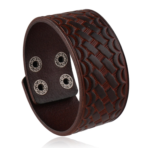 Vintage Breites Lederarmband Für Herren Rindsleder Legierung Verstellbar Punk Armreif Mit Geprägtem Muster Retro Schmuck Geschenk