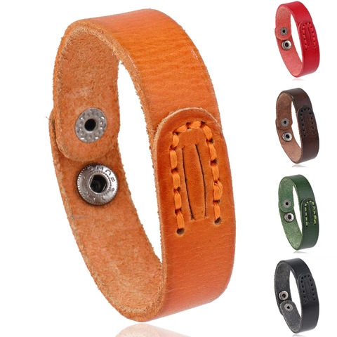 Handmade Cowhide Leather Bracelet Retro Unisex Punk Adjustable Metal Buckle Cuff Wristband Fashion Jewelry Wrist Band Gift