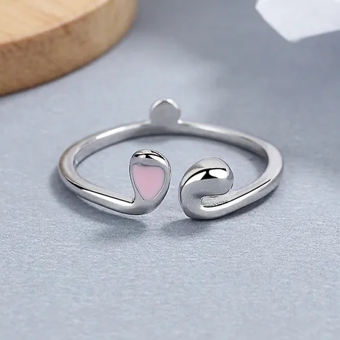 Minimalistische 925 Sterling Zilveren Konijnenoren Open Ring voor Dames Verstelbare Roze Emaille Dier Vingerring Sieraden Cadeau