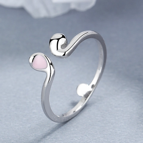 Minimalistische 925 Sterling Zilveren Konijnenoren Open Ring voor Dames Verstelbare Roze Emaille Dier Vingerring Sieraden Cadeau