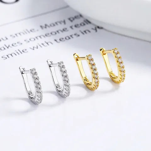 925 Sterlingsilber Creolen in U-Form Für Damen Elegante Strass Eingelegt Mode Schmuck Huggie Ohrringe