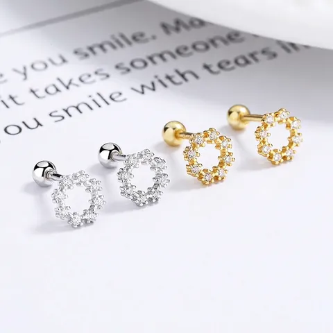 925 Sterling Silver Minimalist Geometric Round Zirconia Stud Earrings With Screw Back Security Commuter Jewelry For Women