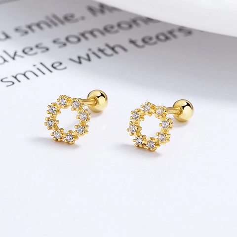 925 Sterling Silver Minimalist Geometric Round Zirconia Stud Earrings With Screw Back Security Commuter Jewelry For Women