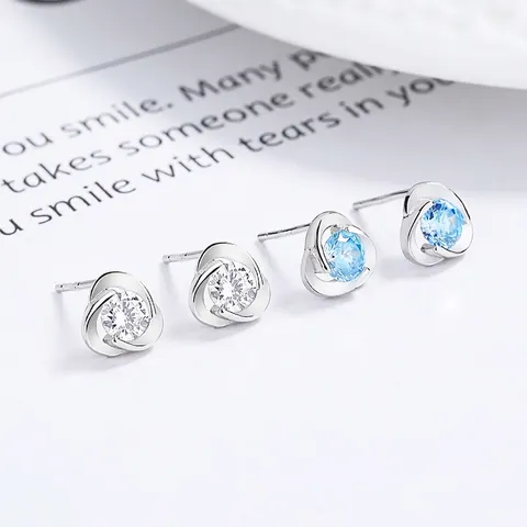 925 Sterling Silver Clover Stud Earrings For Women Vortex Flower Zirconia Screw Back Earrings Hypoallergenic Jewelry Gift