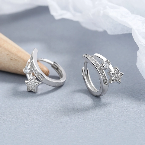 Orecchini a Cerchio in Argento Sterling 925 con Stelle e Strass per Donna Orecchini Huggie a Stella alla Moda Stile Ins