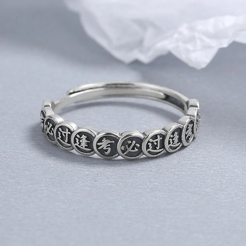 Vintage 925 Sterlingsilber Schriftzeichen Offener Ring Für Damen Thaisilber Distressed Finish Retro Verstellbarer Fingerring Schmuck
