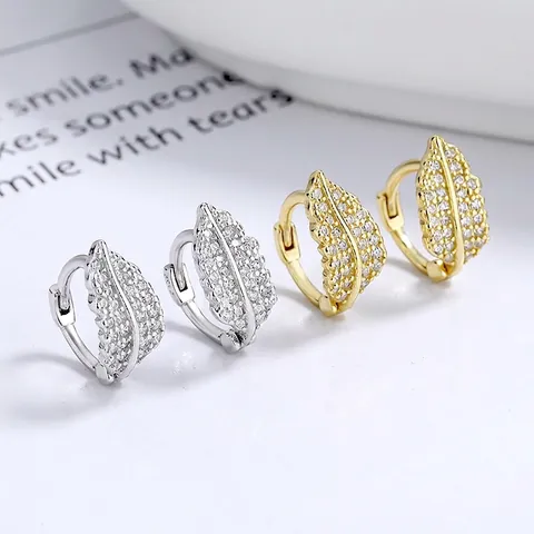925 Sterling Silver Leaf Hoop Earrings Inlaid Zirconia Elegant Fashion Jewelry For Women Sparkling Leaf Shaped Ear Buckle Gift