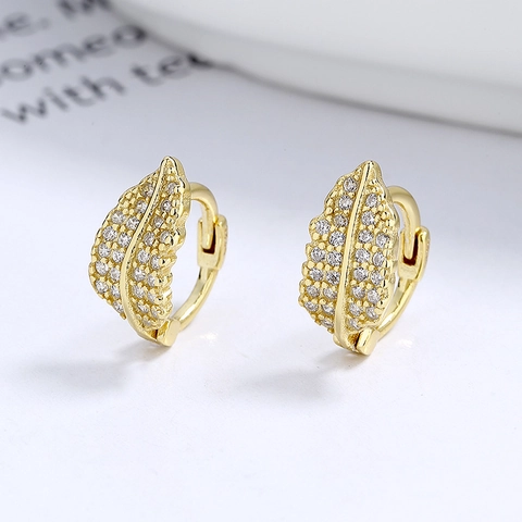 925 Sterling Silver Leaf Hoop Earrings Inlaid Zirconia Elegant Fashion Jewelry For Women Sparkling Leaf Shaped Ear Buckle Gift