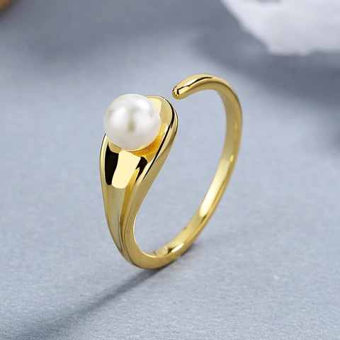 925 Sterlingsilber Künstliche Perle Offener Ring Französisch Retro Verstellbar Schmuck Minimalistisch Elegant Damen Geschenk