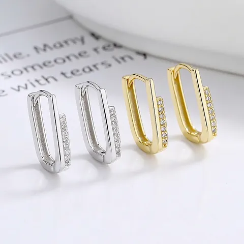 Orecchini a Cerchio a Forma di U in Argento Sterling 925 Geometrici Rettangolari Con Zirconia Cubica Gioielli per Donna