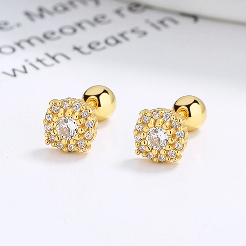 Orecchini a Bottone in Argento Sterling 925 Quadrati con Pavé di Strass per Donna Elegante Design Halo con Chiusura a Vite