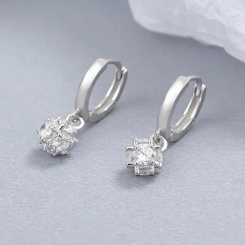 Pendientes de Aro de Plata de Ley 925 Con Strass Cuadrado para Mujer Chapados en Oro Blanco Pendientes Colgantes Geométricos Joyería