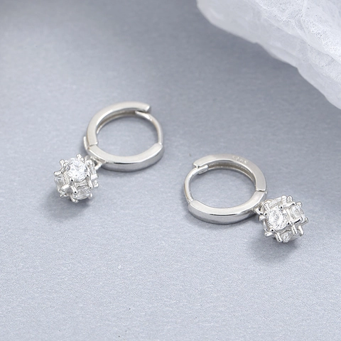 Pendientes de Aro de Plata de Ley 925 Con Strass Cuadrado para Mujer Chapados en Oro Blanco Pendientes Colgantes Geométricos Joyería