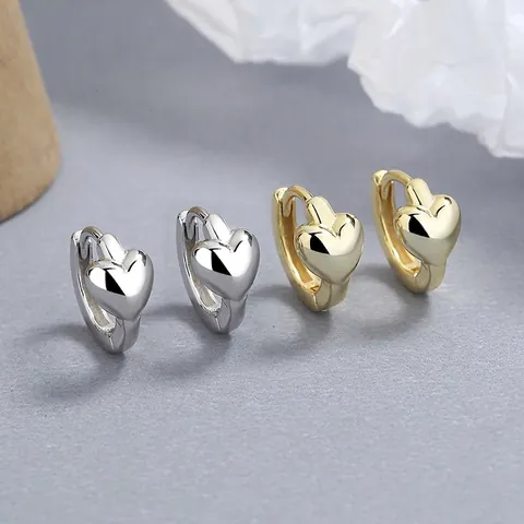 Pendientes de Aro de Corazón de Plata de Ley 925 para Mujer Minimalistas Pulido Espejo Joyería de Oreja con Forma de Corazón Dulce
