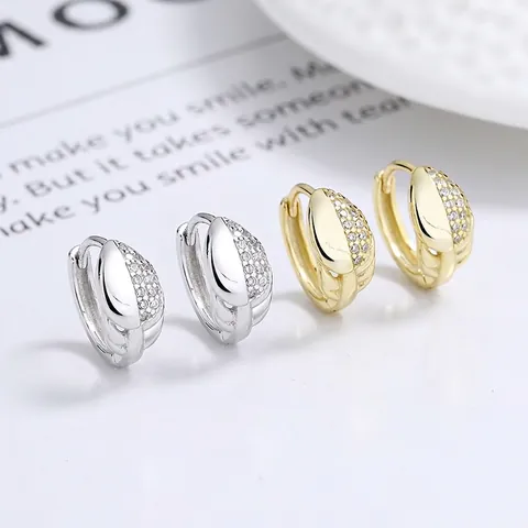 Pendientes de Aro de Plata de Ley 925 con Hoja de Circonia para Mujer Diseño de Hoja Personalizado Micro Pave Circonia Joyería Elegante