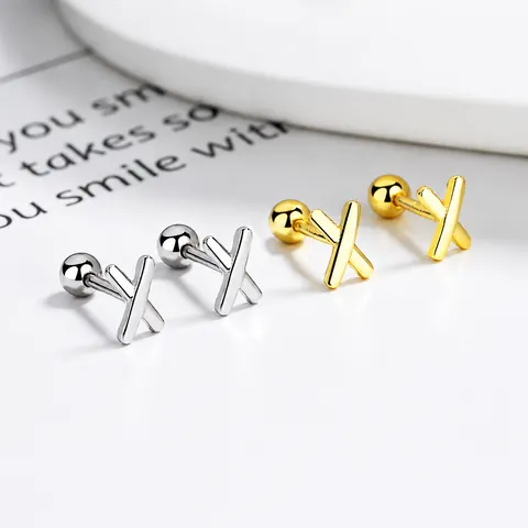 Boucles d'Oreilles Clous en Argent Sterling 925 Minimalistes Forme de X Alphabet Avec Fermoir à Vis Bijoux Femme