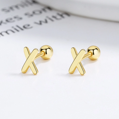 Boucles d'Oreilles Clous en Argent Sterling 925 Minimalistes Forme de X Alphabet Avec Fermoir à Vis Bijoux Femme