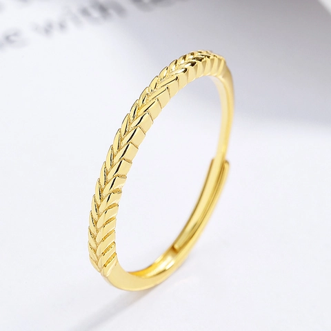925 Sterling Silver Wheat Ear Open Ring For Women Adjustable Minimalist Braided Texture Finger Ring Fashion Hand Jewelry