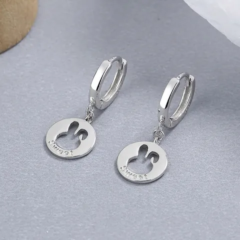 Orecchini a Cerchio in Argento Sterling 925 Con Piastra Rotonda Cava a Coniglio per Donna Orecchini Pendenti Con Incisione Sweet