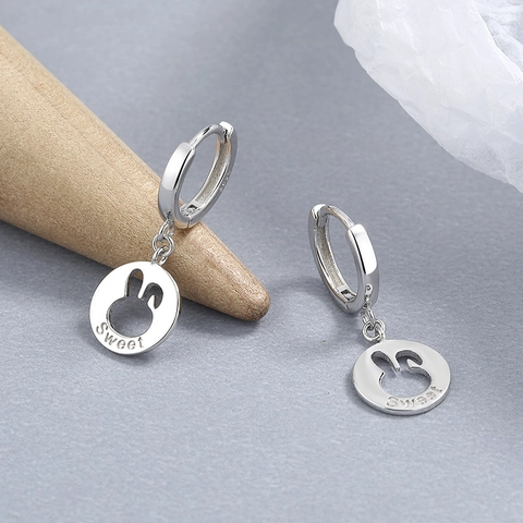Orecchini a Cerchio in Argento Sterling 925 Con Piastra Rotonda Cava a Coniglio per Donna Orecchini Pendenti Con Incisione Sweet