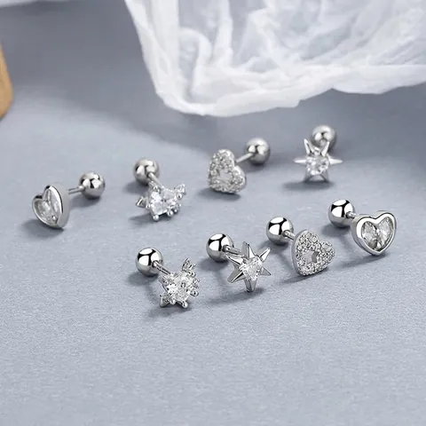 925 Sterlingsilber Herz Stern Ohrstecker Für Damen Zirkonia Hexagramm Hohlherz Schraubverschluss Ohrringe Schmuck Geschenk