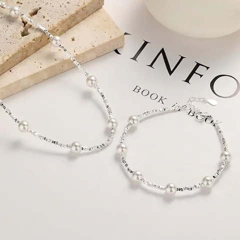 Collar de Plata de Ley S925 Con Perlas Artificiales para Mujer Minimalista Delicado Estilo Ins Joyería de Plata Cadena