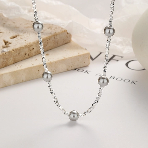 Collar de Plata de Ley S925 Con Perlas Artificiales para Mujer Minimalista Delicado Estilo Ins Joyería de Plata Cadena