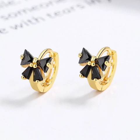 Pendientes de Aro con Lazo Negro de Plata de Ley 925 para Mujer Joyería de Moda Minimalista con Strass Incrustado Accesorios de Regalo
