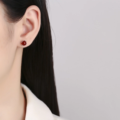925 Sterlingsilber Runde Achat Ohrstecker Für Damen Minimalistische Naturstein Schraubverschluss Ohrstecker Hypoallergener Schmuck Geschenk