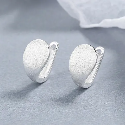 925 Sterling Silver Brushed Matte Stud Earrings For Women Minimalist Water Drop Huggie Ear Buckle Daily Fashion Jewelry