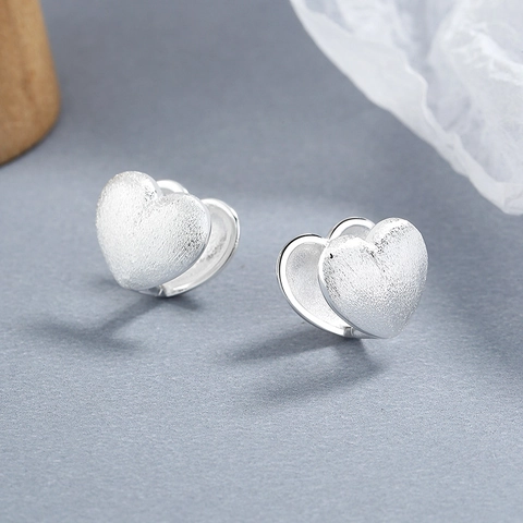 Orecchini a Bottone a Doppio Strato in Argento Sterling 925 con Cuore Finitura Spazzolata Smerigliata Gioielli alla Moda Ipoallergenici per Donna