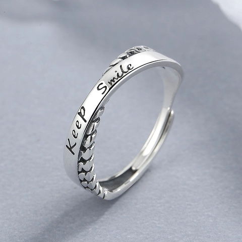 Retro 925 Sterlingsilber Kreuzring Für Damen Distressed Thai Silber Keep Smile Briefing Offener Verstellbarer Schmuck Fingerring