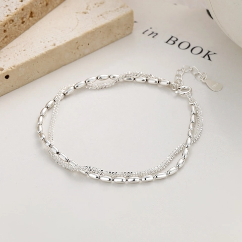 925 Sterlingsilber Doppelschichtiges Armband Für Damen Funkelnde Reisperle Und Gipskraut Kette Verstellbarer Minimalistischer Handschmuck