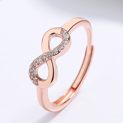 925 Sterling Silver Infinity 8-Shaped Open Ring For Women Inlaid Rhinestone Minimalist Adjustable Fashion Jewelry Gift
