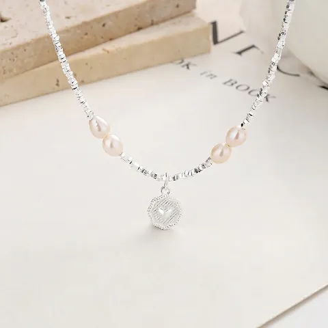 925 Sterlingsilber Künstliche Perle Halskette Für Damen Herz Rund Anhänger Broken Silver Perlen Minimalistische Schlüsselbeinkette Schmuck