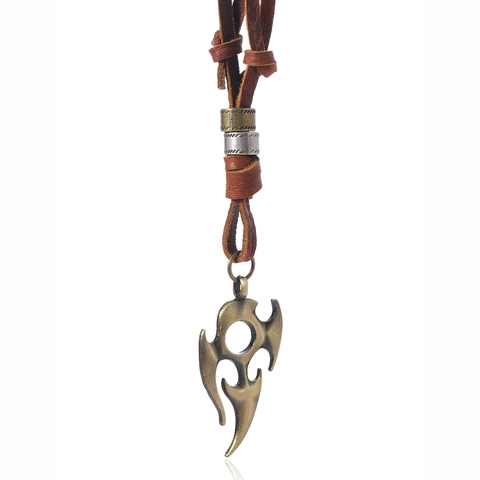 Collana in Pelle Tribale Vintage per Uomo Donna Cordino Regolabile Ciondolo Totem Fiamma in Lega Gioielli Etnici Retrò