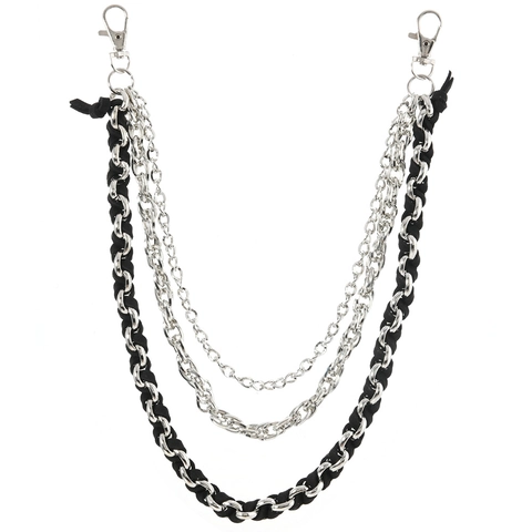 Multilayer Punk Metal Pant Chain For Men Women Hip Hop Waist Chain With Lobster Clasp Woven Faux Leather Belt Accessory
