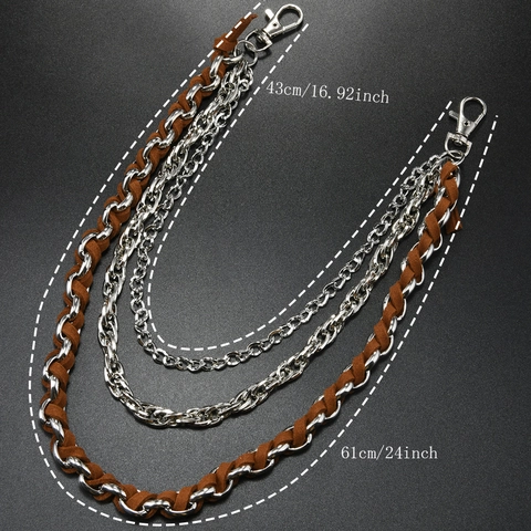 Multilayer Punk Metal Pant Chain For Men Women Hip Hop Waist Chain With Lobster Clasp Woven Faux Leather Belt Accessory