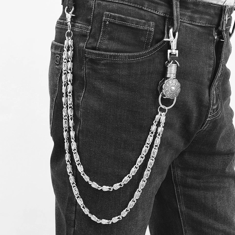 Catena per Pantaloni in Metallo Multistrato Punk Hip Hop Lega Ferro Pelle di Vacchetta Catena in Vita Con Girasole Retrò per Uomo Donna Gioielli