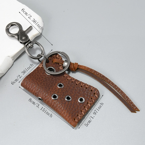 Portachiavi con Custodia per Accendino in Pelle di Vacca Retrò Cover Portatile con Nappina Cucitura a Mano Chiusura a Moschettone