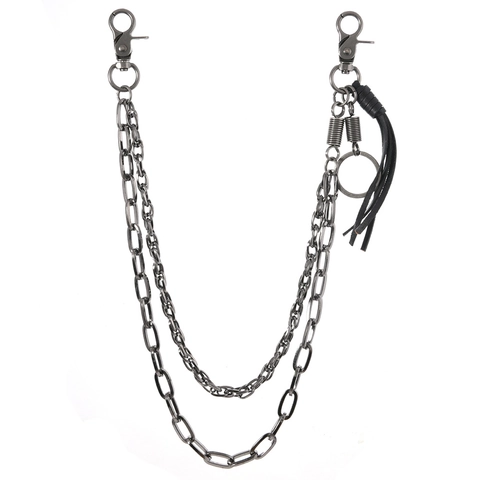 Punk Meerlaagse Metalen Broekketting Met Leren Kwastje Vintage Hip Hop Rock Taille Ketting Voor Jeans Unisex