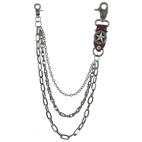 Punk Hip Hop Multilayer Waist Chain Metal Pant Chain With Star Skull Leather Patch For Men Women Gothic Streetwear Jewelry