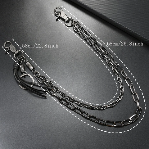 Punk Meerlaagse Metalen Broekketting Met Leren Kwastje Vintage Hip Hop Rock Taille Ketting Voor Jeans Unisex