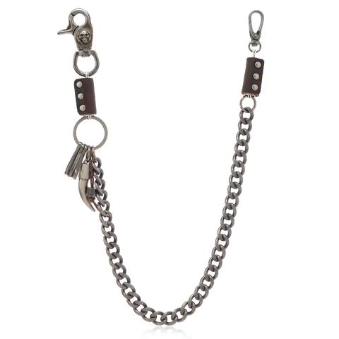 Punk Rock Mannen Hip Hop Metalen Tailleketting Leer Decoratie Retro Schedel Hoorn Hanger Broekketting Portemonnee Ketting Heren Sieraden