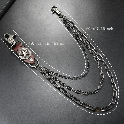 Punk Hip Hop Multilayer Waist Chain Metal Pant Chain With Star Skull Leather Patch For Men Women Gothic Streetwear Jewelry
