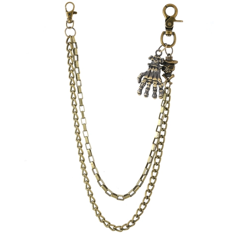 Catena per Pantaloni in Metallo a Doppio Strato Punk Gothic Bronzo Teschio Mano di Scheletro Ciondolo Hip Hop Catena da Vita Gioielli