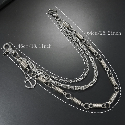 Cadena de Cintura de Metal de Triple Capa Punk Hip Hop Con Colgante de Ancla Cadena de Pantalones Multicapa Plata Para Joyería de Jeans