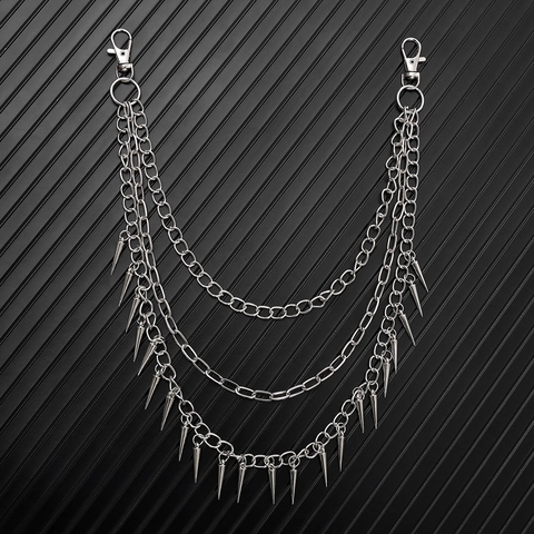 Punk Triple Layer Metal Pants Chain With Alloy Spikes Gothic Hip Hop Waist Belt Chain For Men Women Denim Accessories